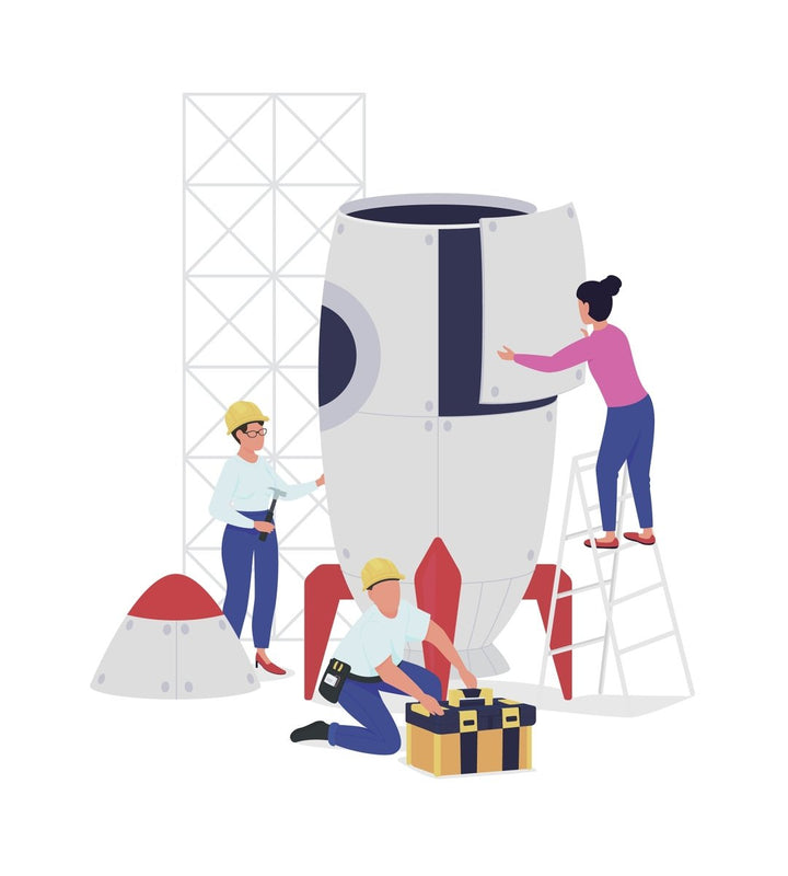 Space exploration processes vector illustration set