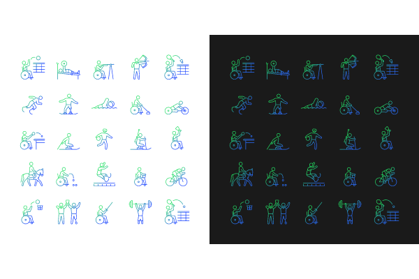 Sport competition gradient icons set for dark and light mode