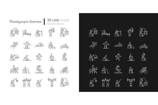 Sport competition linear icons set for dark and light mode