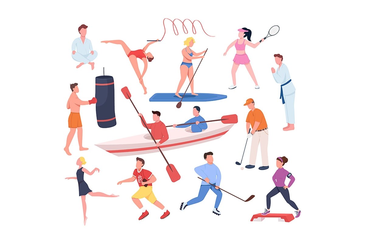 Sport games semi flat color vector character set