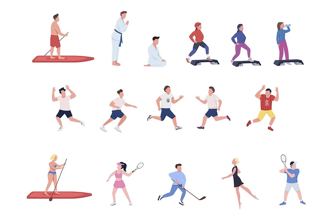 Sport players semi flat color vector character set