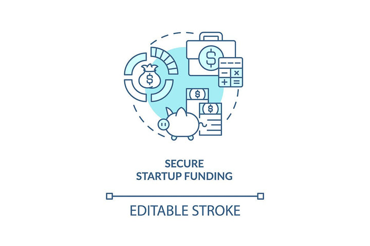 Startup launch blue concept icons set