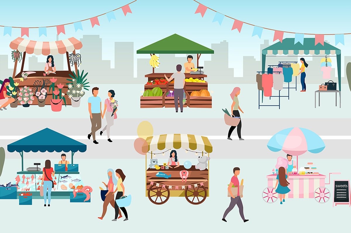 Street food festival, fair flat vector illustrations