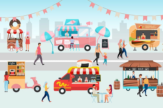 Street food festival, fair flat vector illustrations