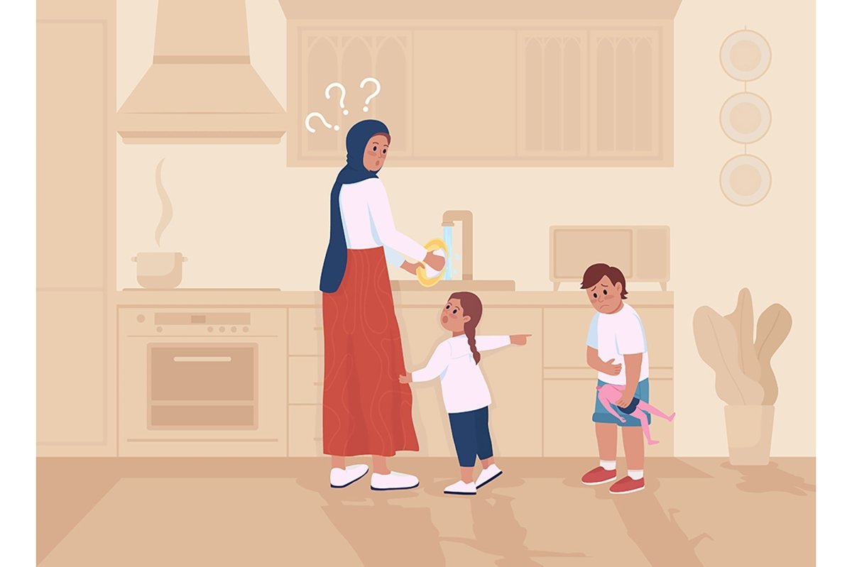 Stress of parenting flat color vector illustration set