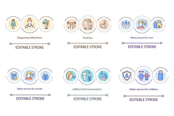 Sufficient Fluid Consumption Icon Bundle