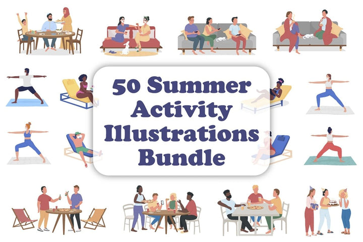 Summer activities vector character bundle