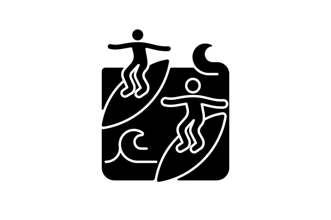 Surfing black glyph icons set on white space