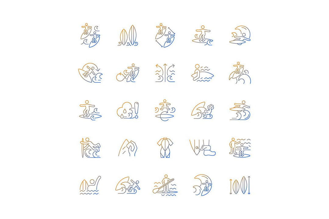Surfing gradient linear vector icons set