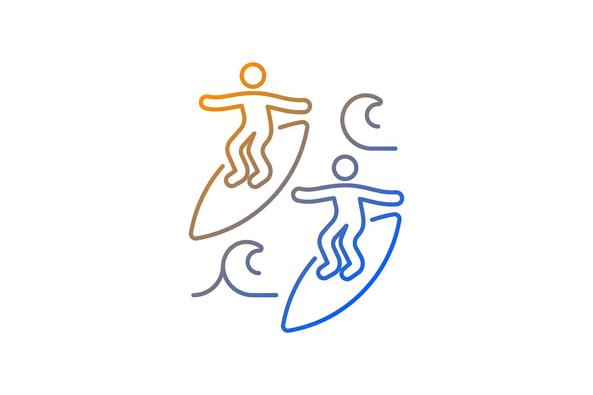Surfing gradient linear vector icons set