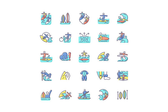 Surfing RGB color icons set