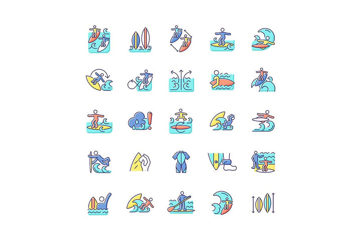 Surfing RGB color icons set