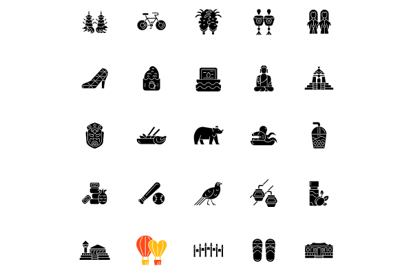 Taiwan black glyph icons set on white space