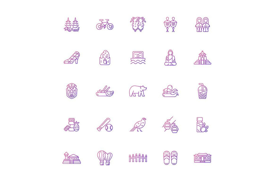 Taiwan gradient linear vector icons set