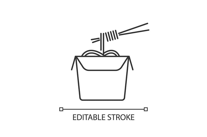 Takeaway food packages pixel perfect linear icons set