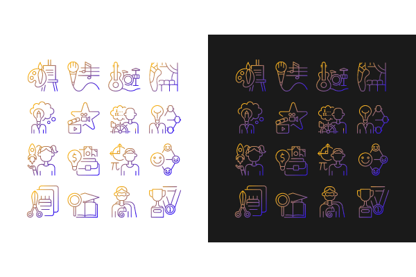 Talents and aptitudes gradient icons set