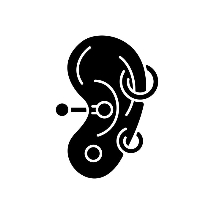 Tattoo and piercing black glyph icons set on white space