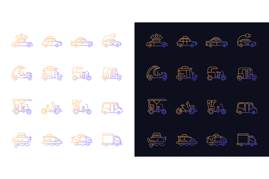 Taxi types gradient icons set for dark and light mode