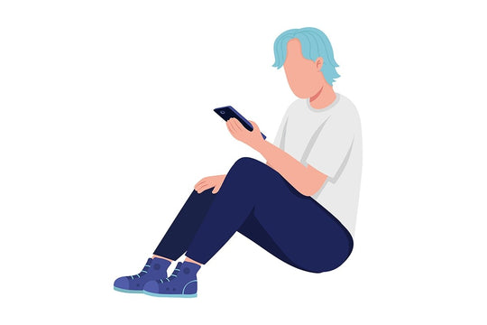 Teen smartphone addiction semi flat color vector characters set