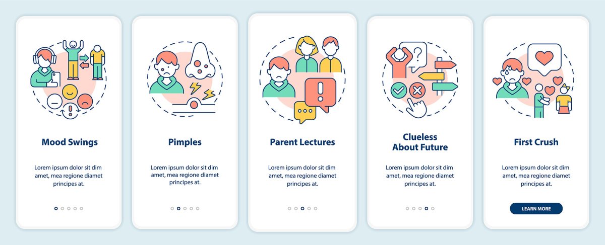 Teenage issues mobile app screen set