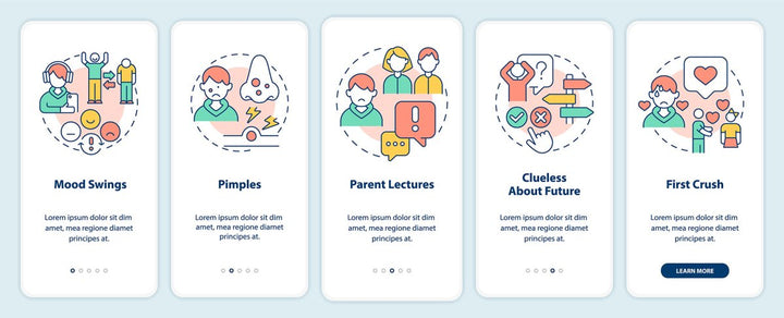 Teenage issues mobile app screen set