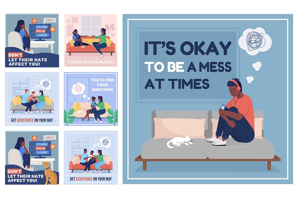 Teenage problems social media post mockup set