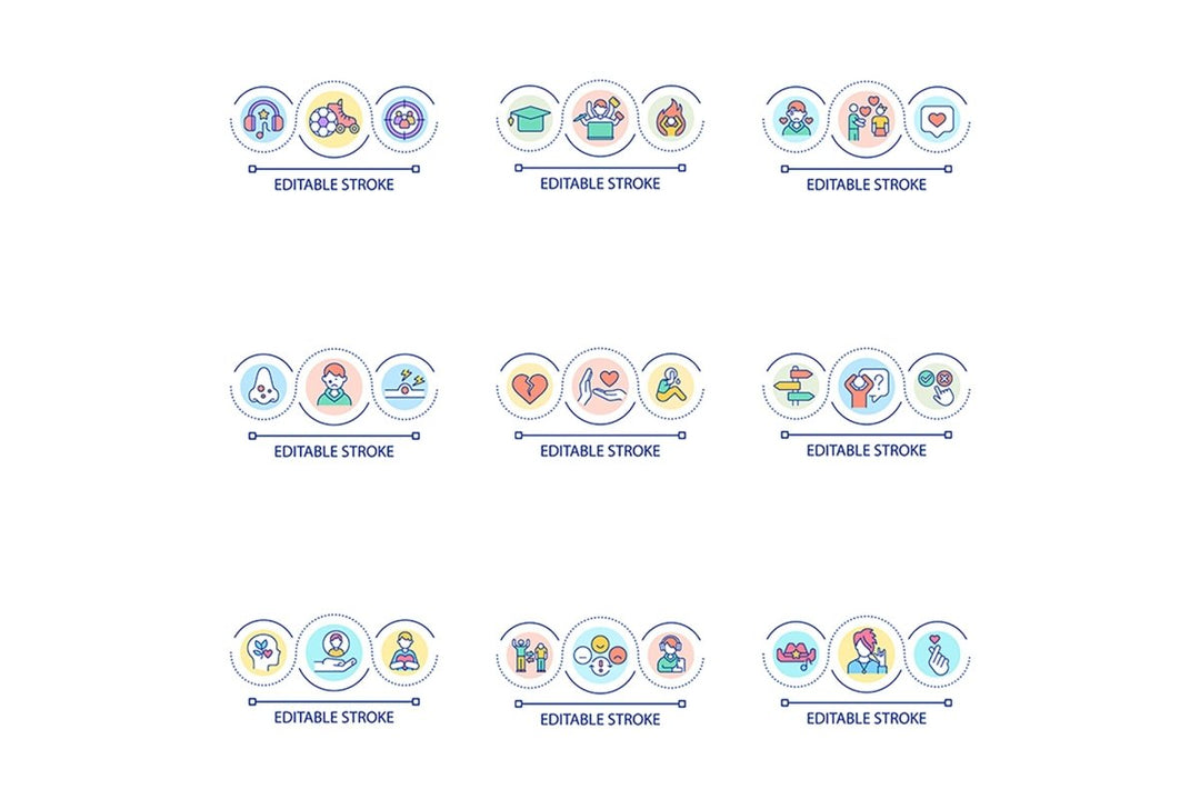 Teenage struggles loop concept icon set