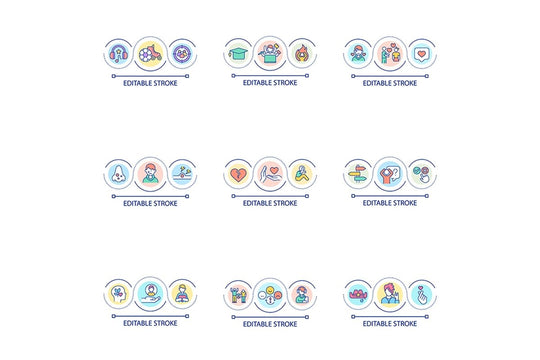 Teenage struggles loop concept icon set