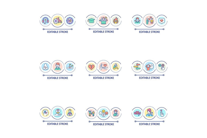 Teenage struggles loop concept icon set