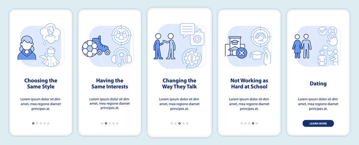 Teenage struggles mobile app screen set