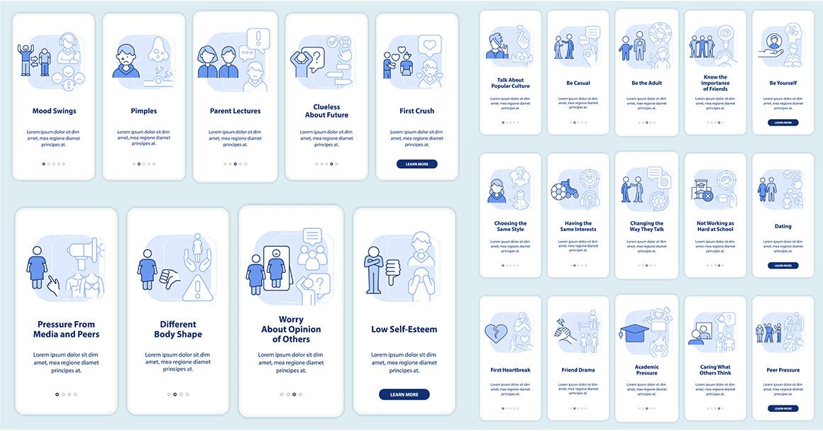Teenage struggles mobile app screen set