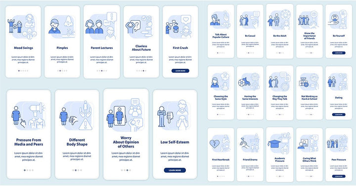 Teenage struggles mobile app screen set