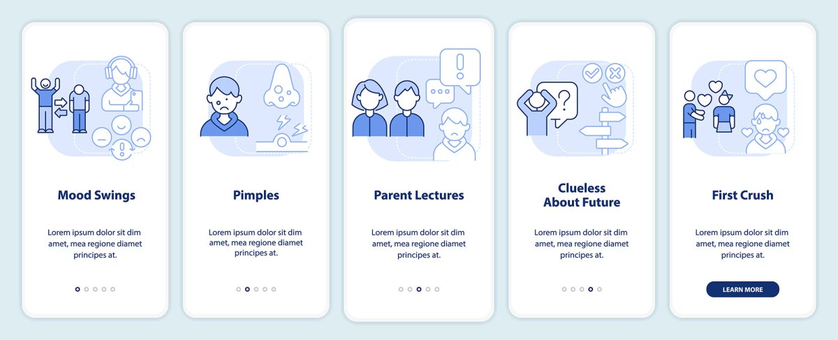 Teenage struggles mobile app screen set