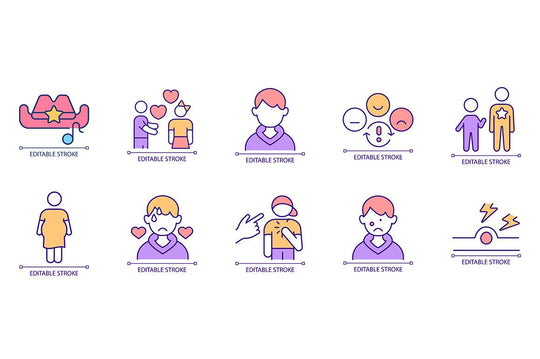 Teenage struggles RGB color icon set