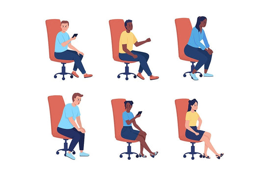 Teenagers sitting in office chairs semi flat color vector characters set