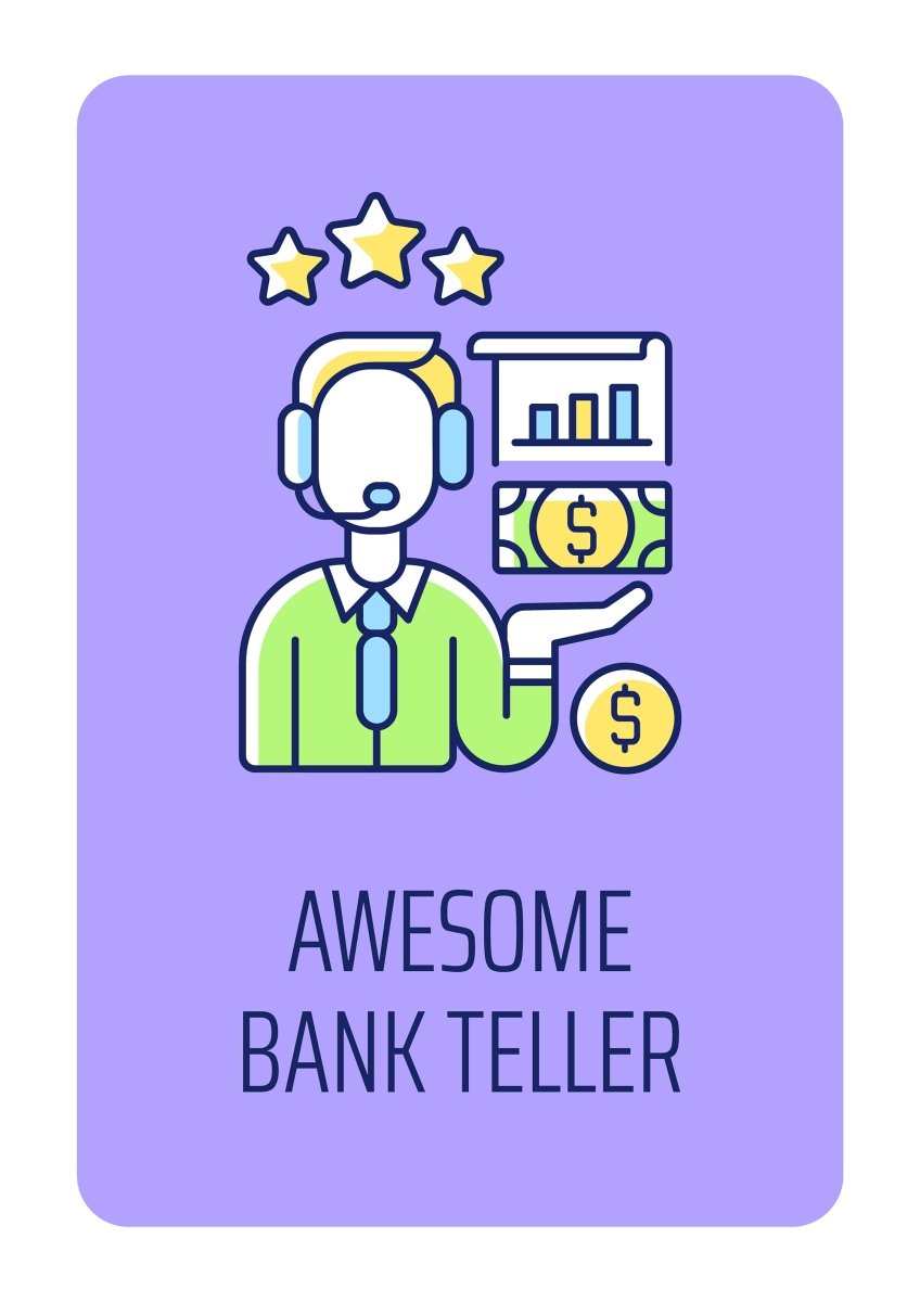 Teller appreciation week greeting card with color icon element set