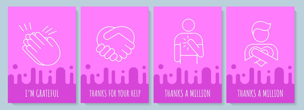 Thank you postcard with linear glyph icon