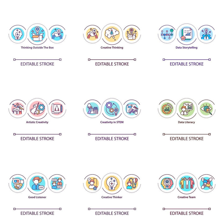 Thinking and creativity concept icons bundle
