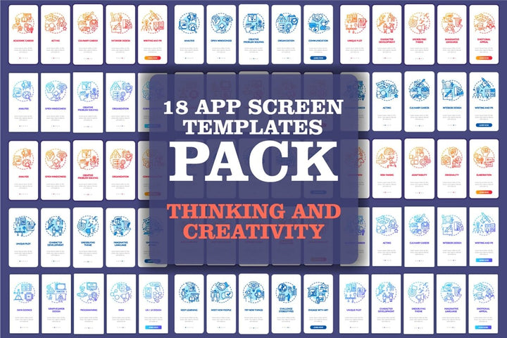 Thinking and creativity onboarding mobile app page screen bundle