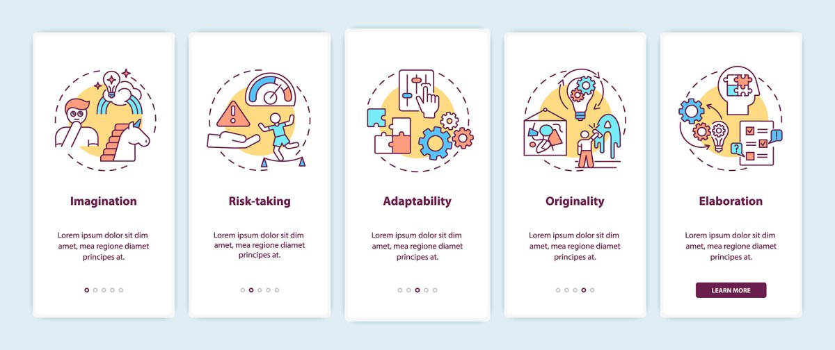 Thinking and creativity onboarding mobile app page screen bundle