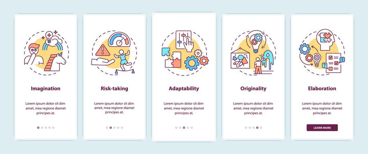 Thinking and creativity onboarding mobile app page screen bundle