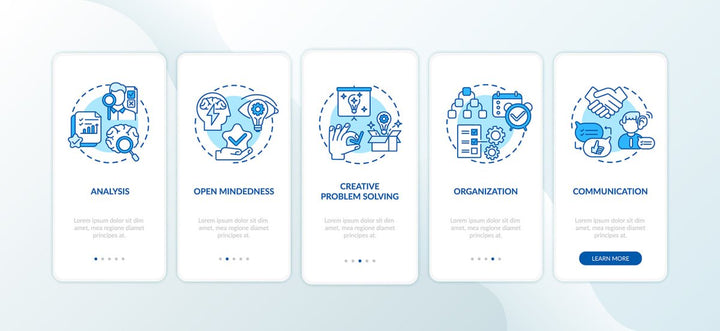Thinking and creativity onboarding mobile app page screen bundle