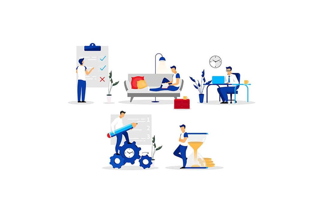 Time management flat vector illustrations set