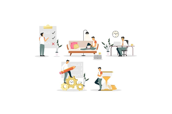 Time management flat vector illustrations set