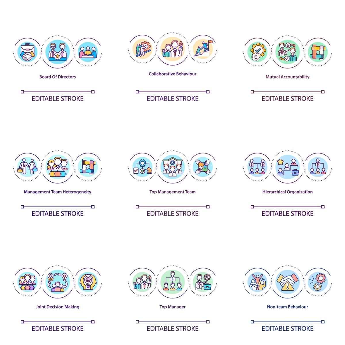 Top management concept icons bundle