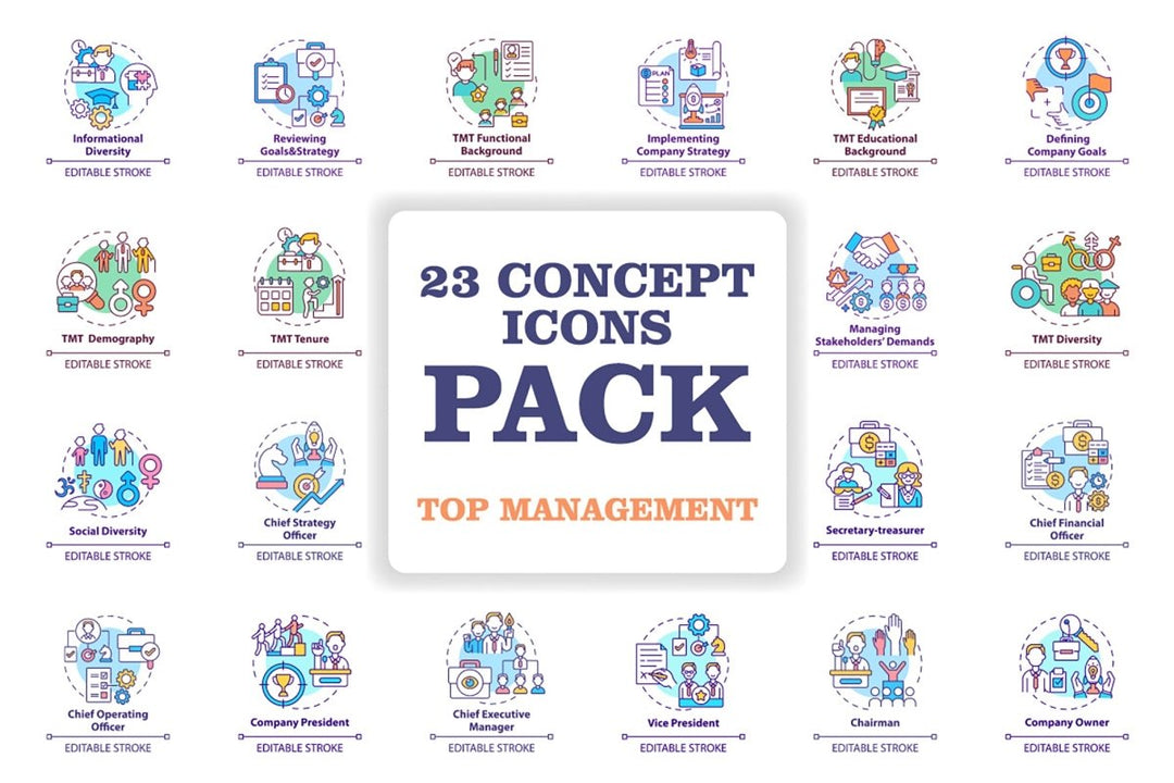 Top management concept icons bundle