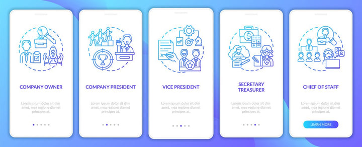 Top management onboarding mobile app page screen bundle