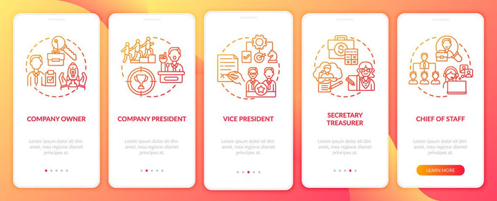 Top management onboarding mobile app page screen bundle