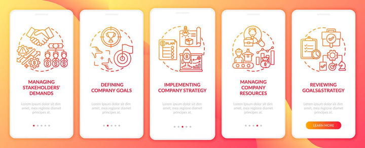 Top management onboarding mobile app page screen bundle