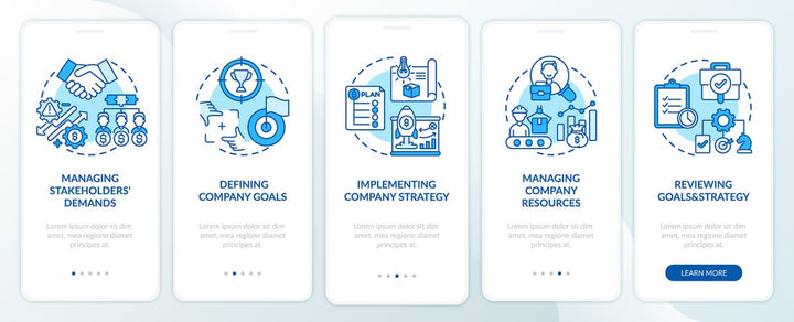 Top management onboarding mobile app page screen bundle